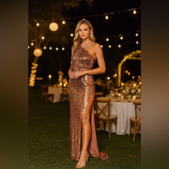 Mac Duggal Copper Sequin Dress - Picture 1 of 11